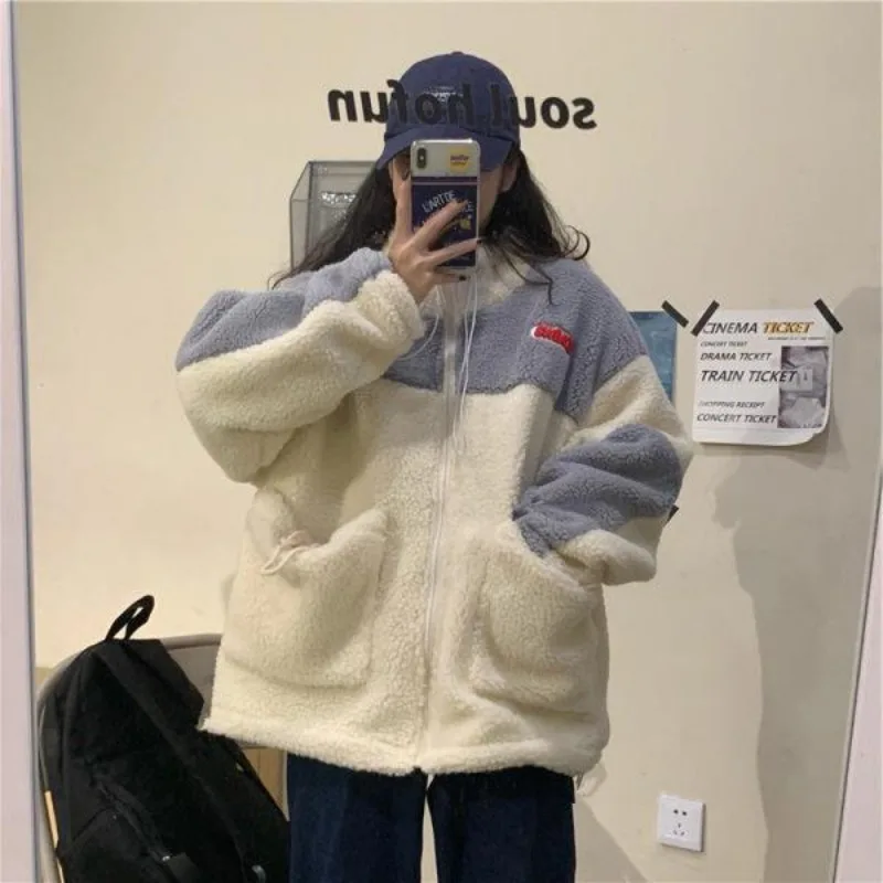 

Japanese Korean Plush Sweatshirt Casual Warm Jacket Splice Hoodies Female Autumn Winter Cute Sweatshirts Coat Tops Female Y2k