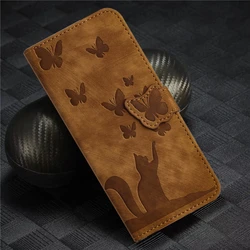 Magnetic Leather Wallet Flip Cover with Butterfly Cat Design - iPhone 18 (BW)