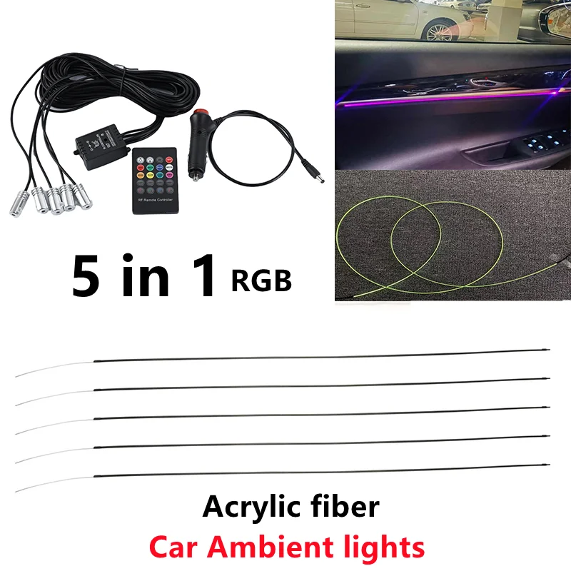 5 in 1 RGB LED Auto Atmosphäre Innen Umgebungs Licht Acryl Fiber Optic  Streifen Licht durch App Control DIY Musik 100CM Glasfaser