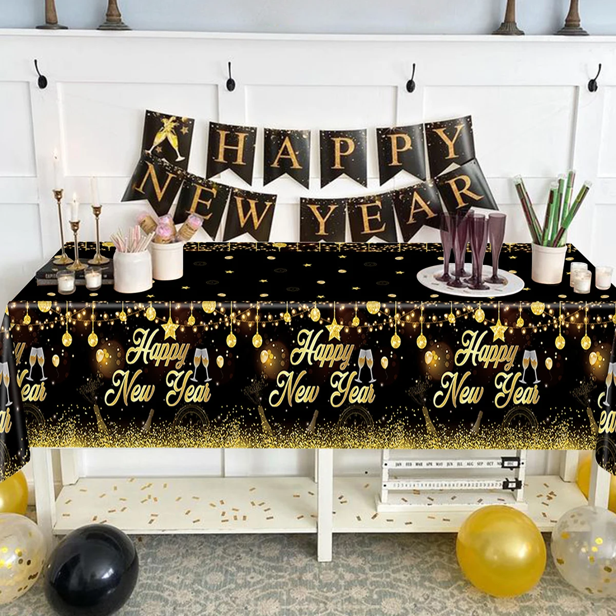 2024 New Year Party Black Gold Disposable Tableware Paper Napkins