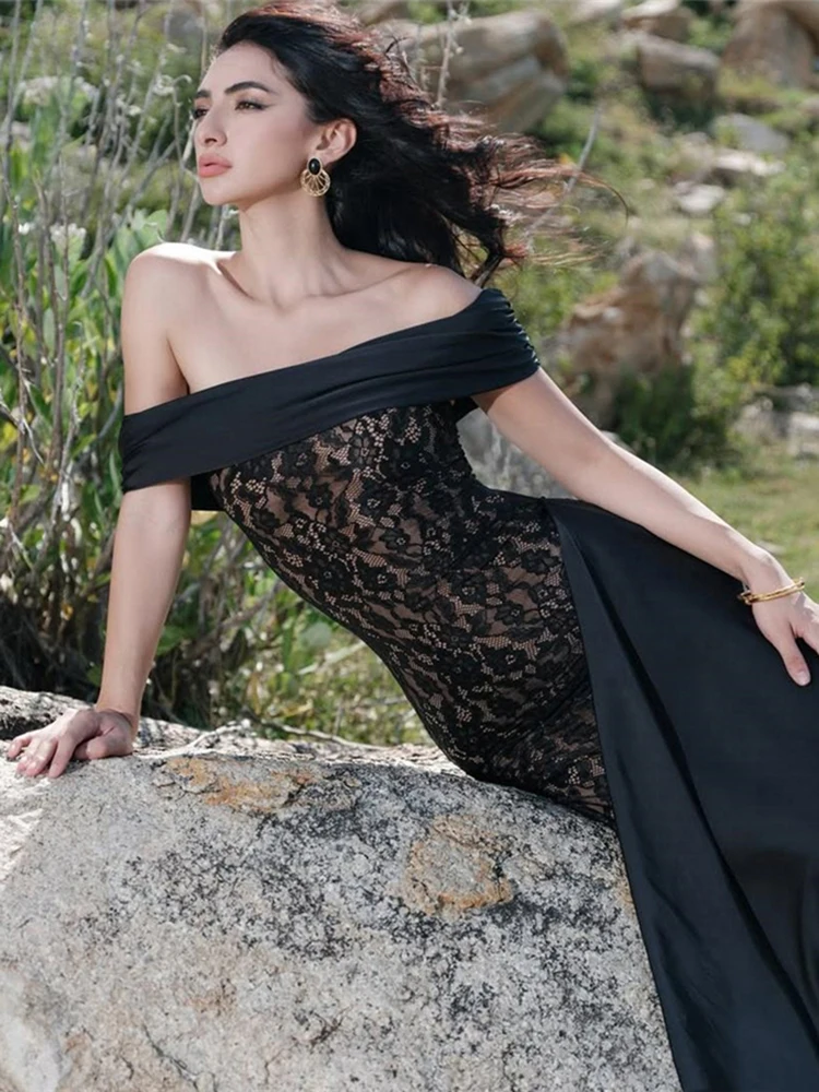 Nibber Sexy Slash Neck Dress Women Wrapped Knot Backless Patchwork Jacquard Ribbon Chic Vacation Party Birthday Party Vestidos