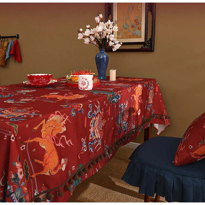 DAVINRICH Chinese Mythical Animals Decorative Tablecloth Retro Charm Oriental Style Rectangular Table Cloth Parties Banquet Deco - Image 5