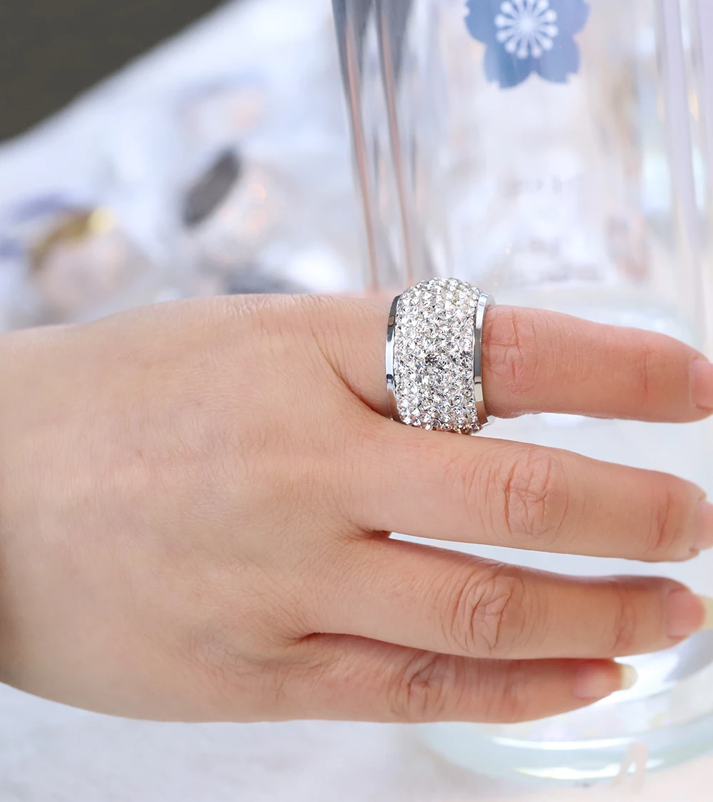 Bague D'éternité En Acier Inoxydable Blanc - Motif Pavé Cristal - Largeur 9 Mm - Taille 8 - Cadeau Femme