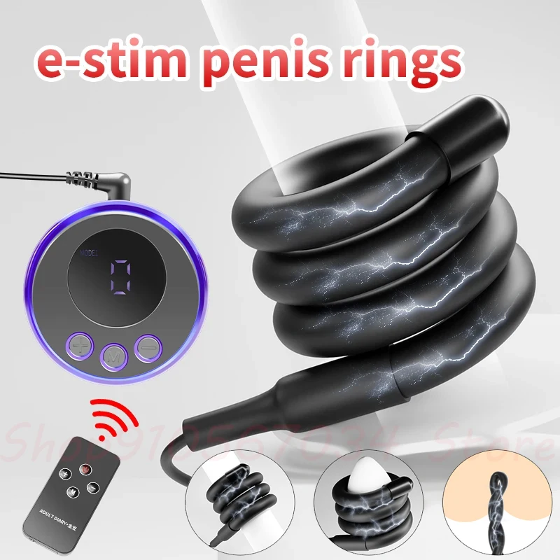 Electro Sex/Stimulation Insertable Vaginal Ring/Anal Butt Plug,E-stim Penis Ring and Testicles Band,Electric Stimulator BDSM Toy