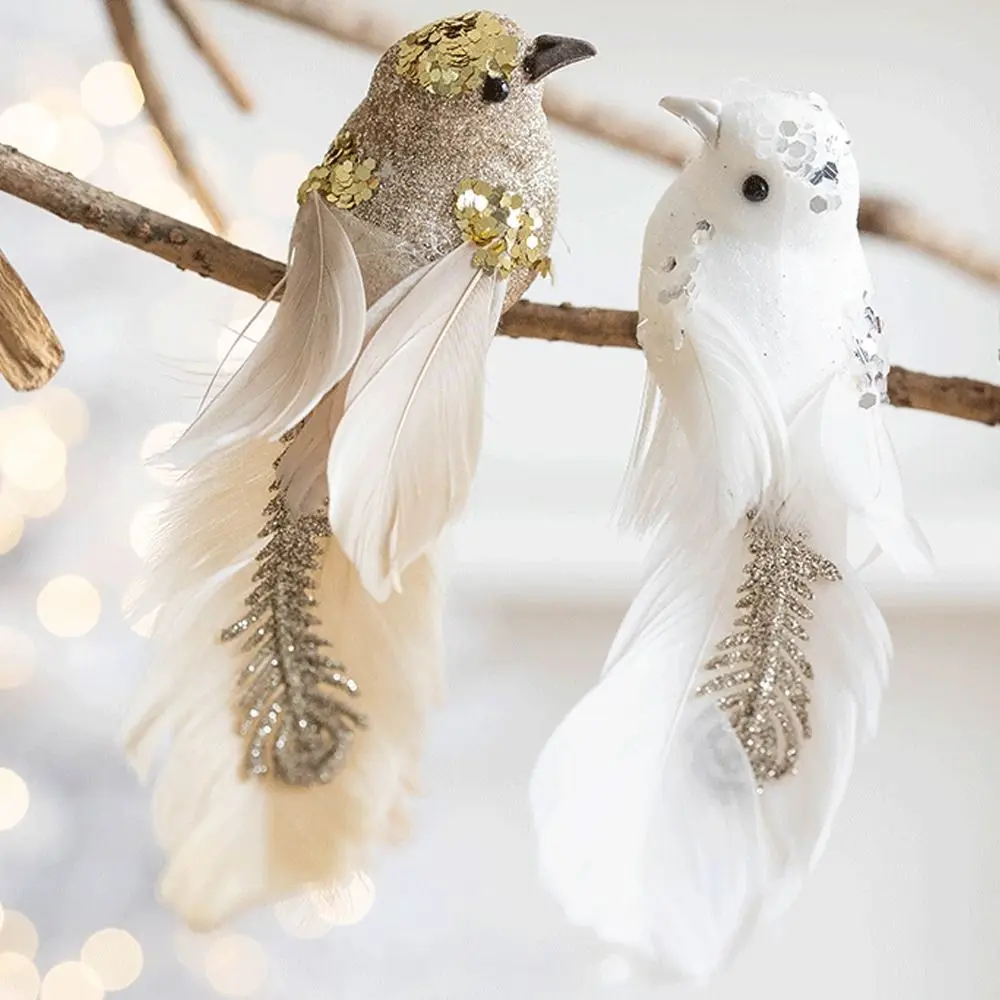 1 pair Glitter Christmas Birds Ornament Colorful Handmade Simulated Bird Pendant Realistic Exquisite Christmas Tree Decoration christmas decorations