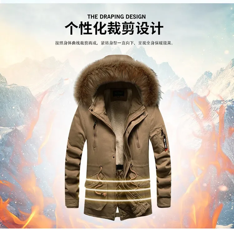 Men Thick Warm Winter Jackets Men's Clothing Top Long Fleece Parkas Man Parka Plus Size Casual Fashion Outwear Stand Colar Coats