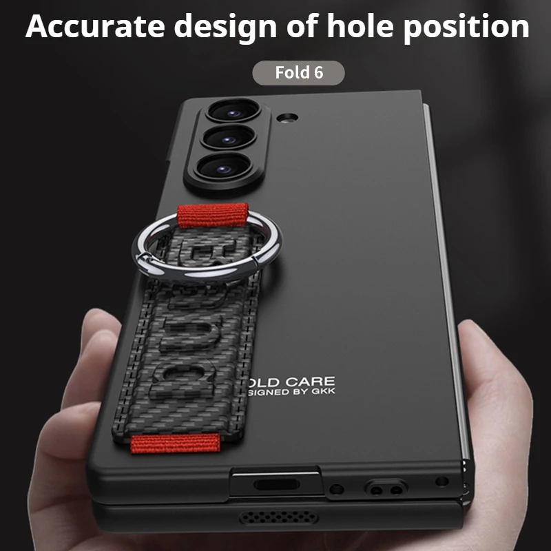 Custodia rigida in PC con retro in vetro satinato per Samsung Galaxy Z Fold 6 5 con cinturino ad anello_voghion.com