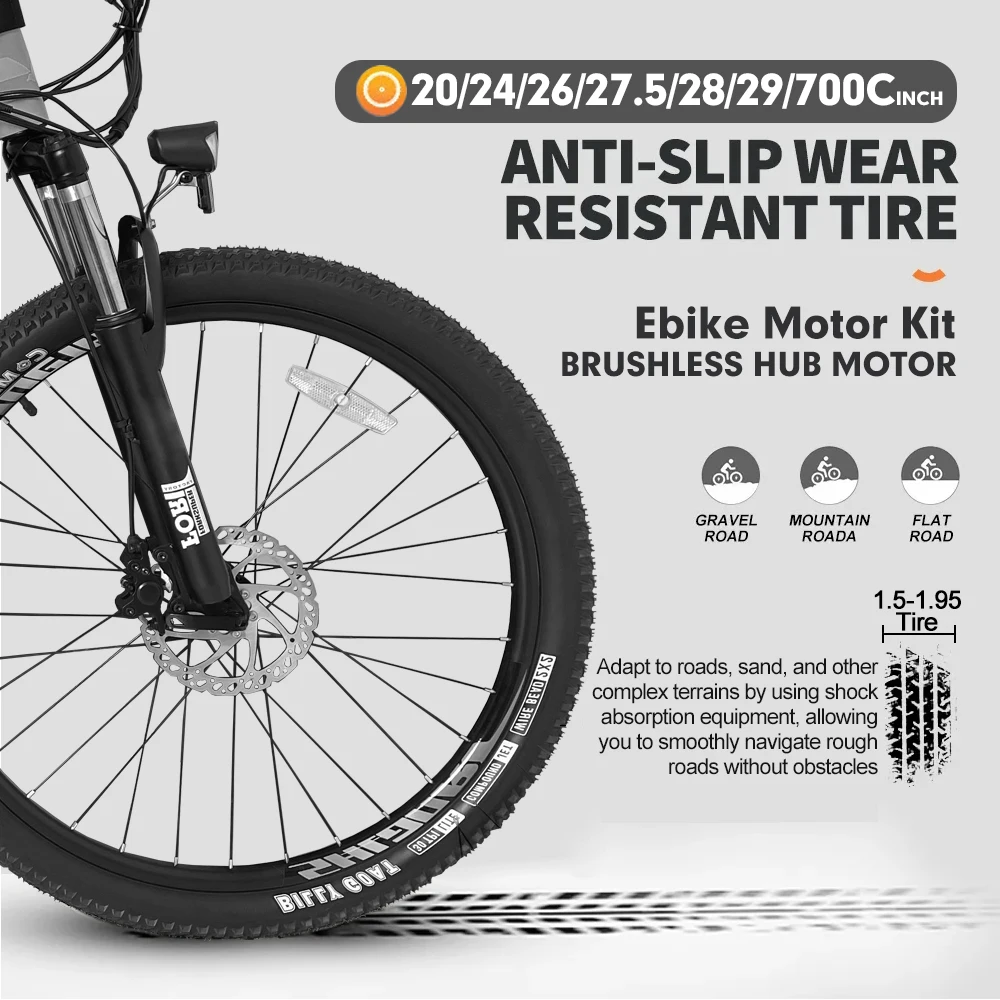 Ebike Conversion Kit 36V 48V 500W Brushless Rear Rotate Hub Motor wheel 16-29inch700C Electric Bike Conversion Kit For Mountain