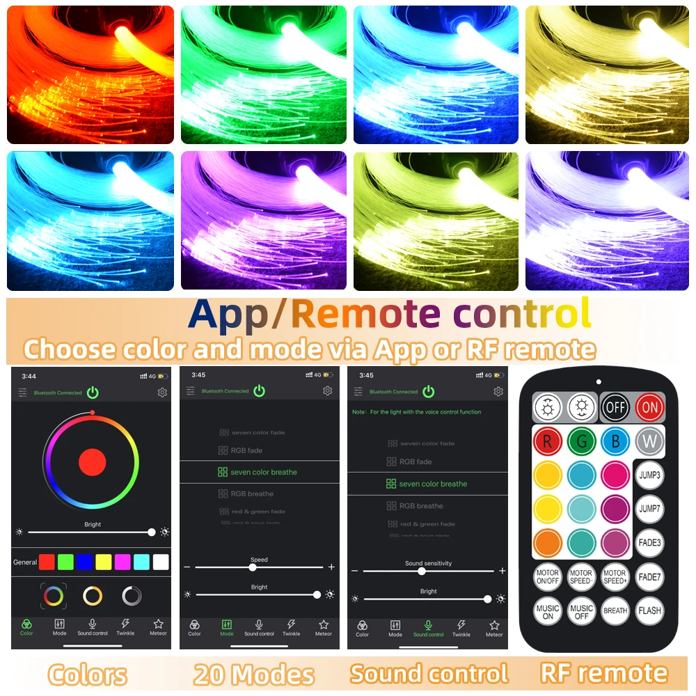 16W Twinkle RGBW Fiber Optic Star Ceiling Lights Kit Smartphone APP Control Car Roof Starry Sky Fiber Optic Light