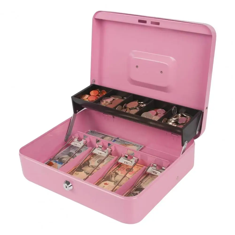Cash Storage Box Lock 2 Keys Metal Money Box Cash Tray Multi-compartments Portable Safe desktop storage box