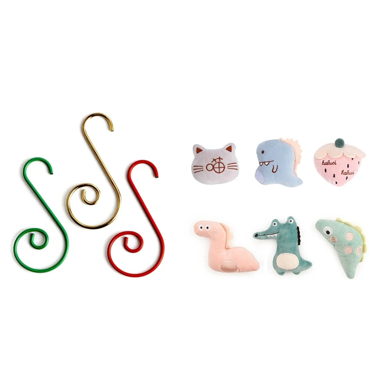 

6 шт. Симпатичный динозавр, плюшевая игрушка для кошек, крокодил, игрушка для домашних животных и 1 набор, украшение для дома, Рождественский S-образный держатель, вешалки для деревьев (Mix)