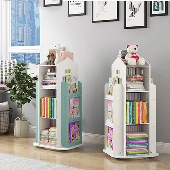 어린이 책꽂이 360 ° 회전 만화 책 선반, 바닥 간단한 어린이 책 선반, 가정 책장 가구 책꽂이