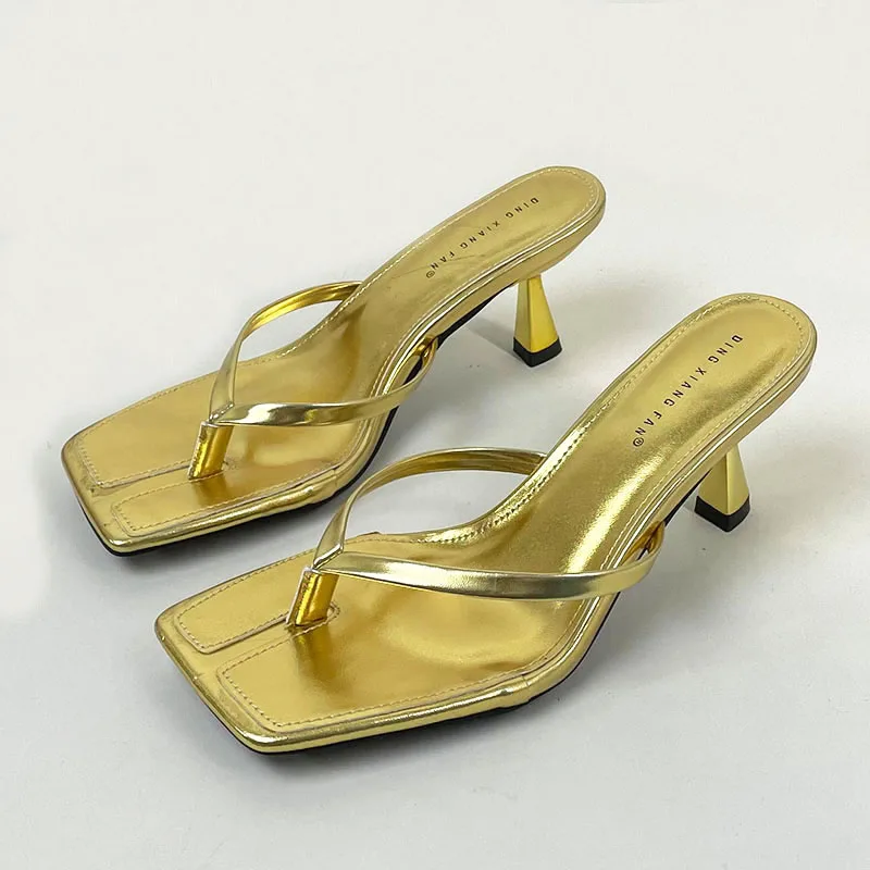 Heels Slippers Footwear Flip Flops Pumps Shoes For Women Fashion Square Toe Ladies Heeled Slippers Shoes Slides Sandals 4