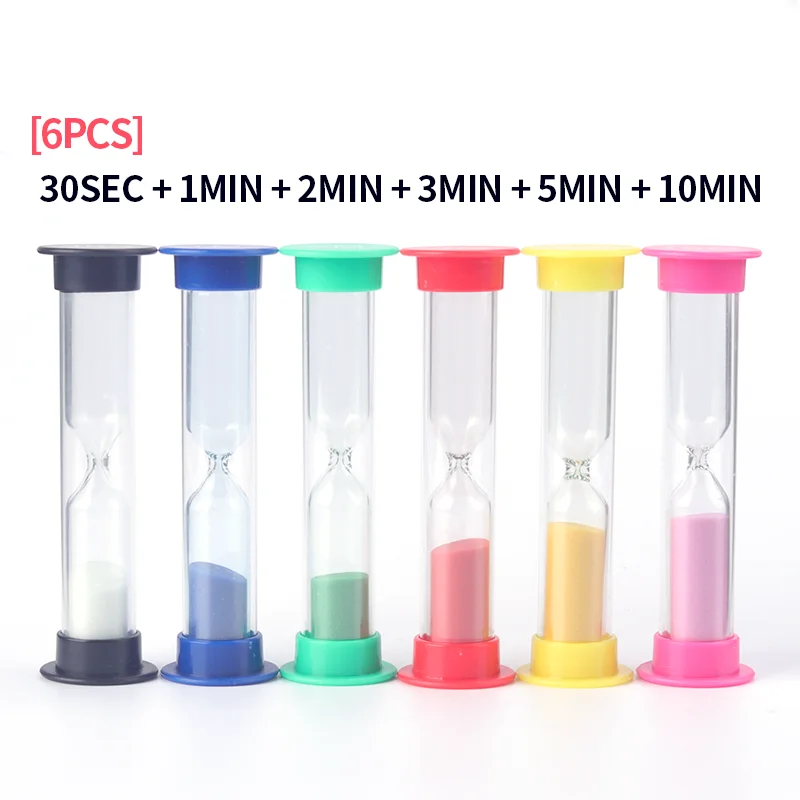 Sand Timer Liquid Hourglass Timer Colored Hourglass 6pcs Creative Hourglass Timer Colorful Sand Timers Plastic 30s/1/2/3/5/10mins Sand Clock Timer Kitchen Kids Room Small Sandglass