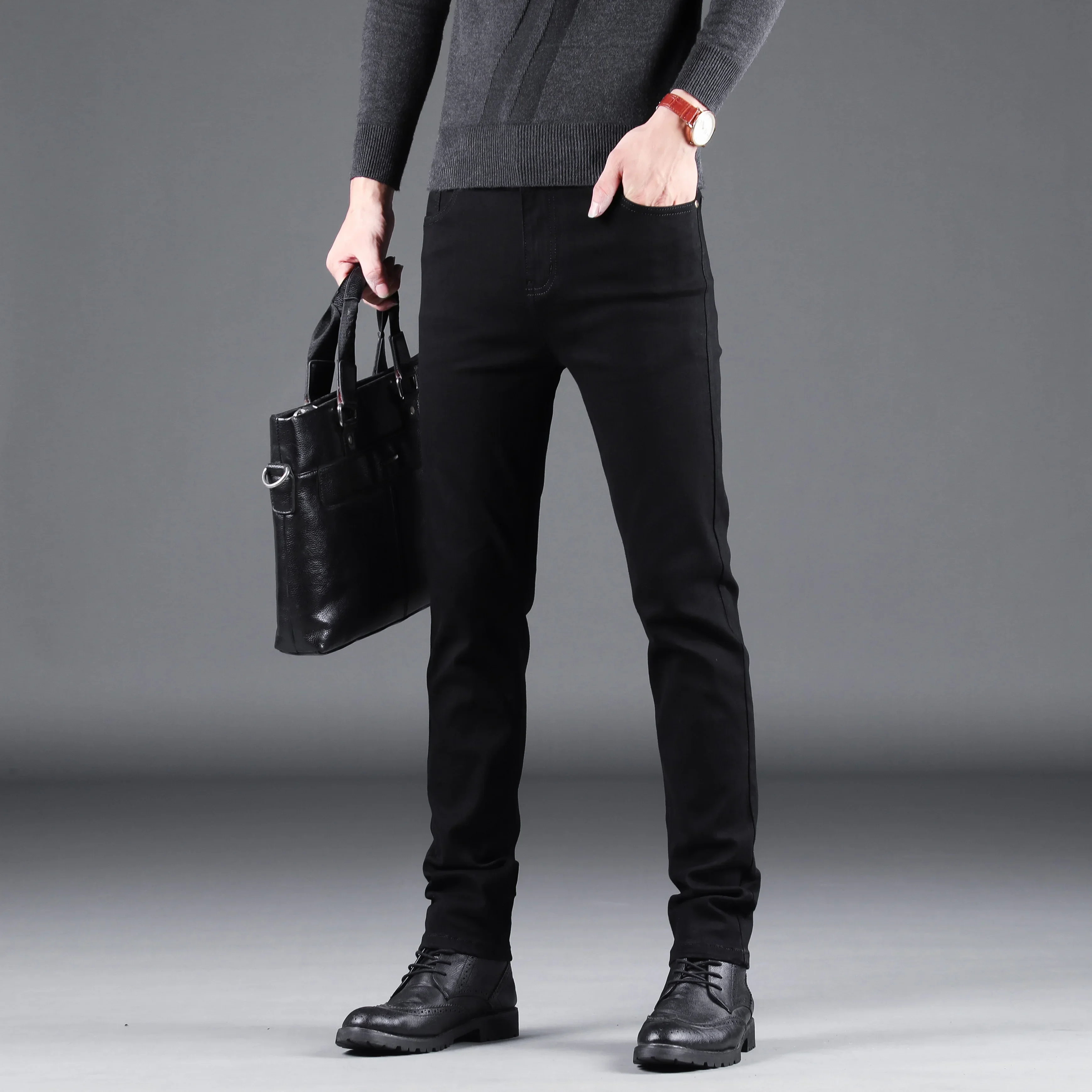 Business Casual Jeans Men Black Slim Fit Stretch Denim Trousers Male High Quality Luxury Pants Men Clothing 6