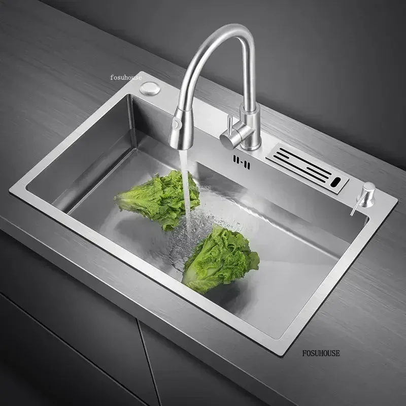 Black Stainless Steel Kitchen Sinks Wash Basin Creative Kitchen Accessories Large Single Slot Bathroom Sink Undercounter Basin Z