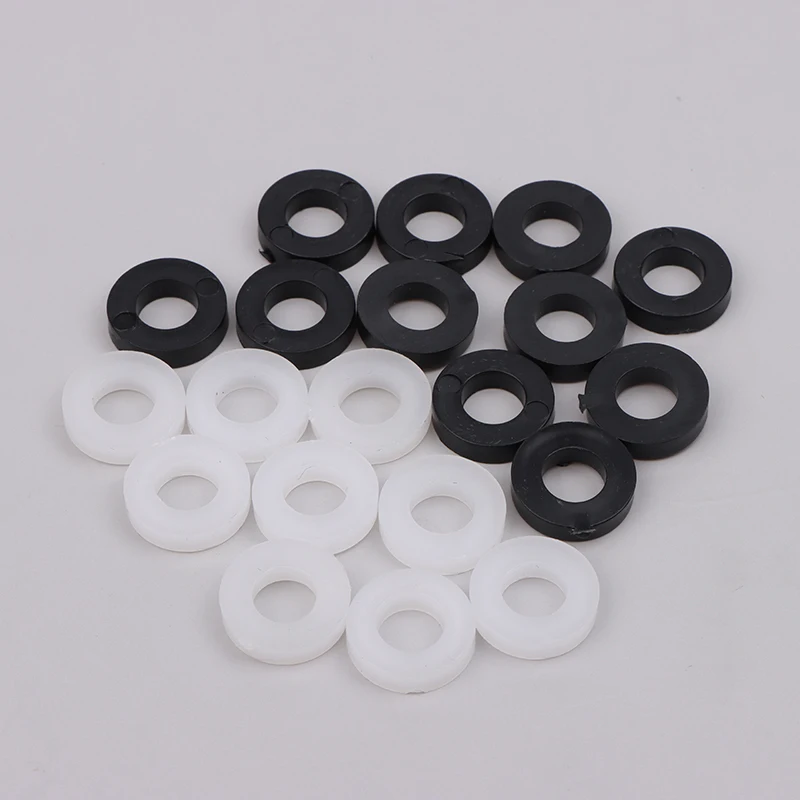 Plastic Drum Screw Washers, White & Black, 100pcs - Flat, 1.3cm/0.51in Diameter