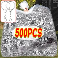 50/500pcs Silver Plated Metal Blank Keyring Keychain Split Key Rings with Chain Climbing Buckles Carabiner Keychain Accessories