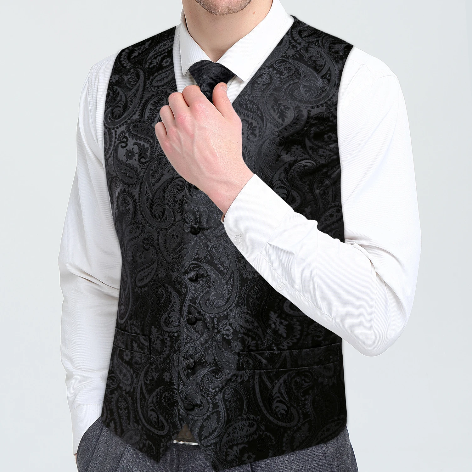 Vests For Men Slim Fit Mens Wedding Suit Vest Casual Sleeveless Formal Business Male Waistcoat Hanky Necktie Bow Tie Set DiBanGu mens suit dress vests