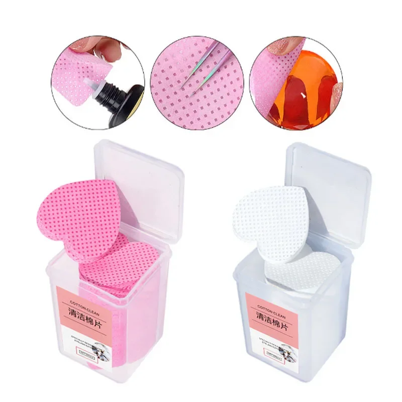 200 Pieces/Box Heart Lint Free Nail Wipes Pink/White Cute Cotton Pads Nail Polish Manicure Remover Cleaning Tools