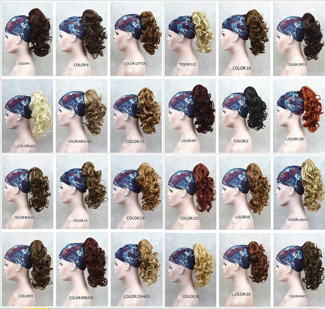 

17Color Custom claw clip ponytail wigs burgundy medium length curly ponytail big wavy grab clip ponytail wig