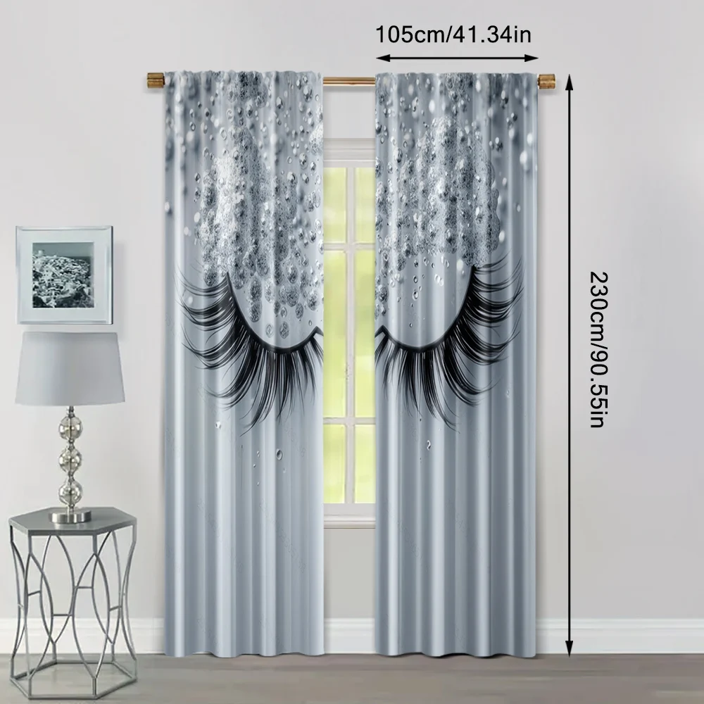 2pcs, Curtain Fabric 2D print Gray eyelashes Machine Washable Fabric (without rod) All Seasons Perfect for Living Room, Bedroom, 4