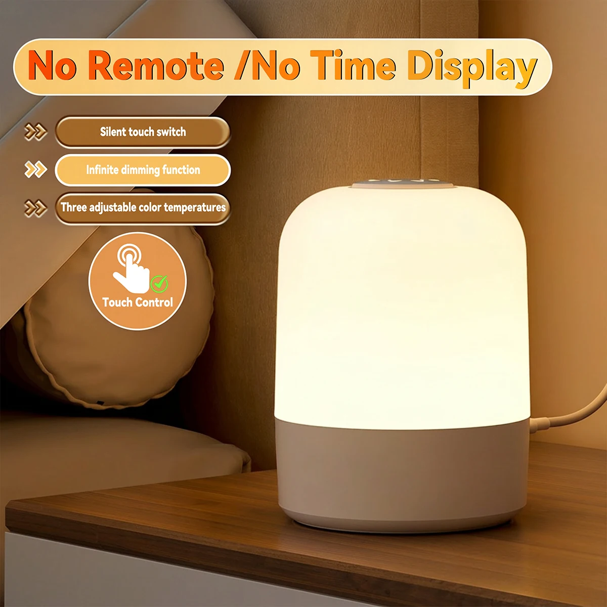 USB Rechargeable LED Night Light with Clock - Dimmable 3-Color Soft Glow and Remote Control