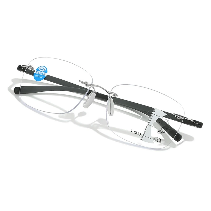 Unisex Square Progressive Multifocal Glasses Men Women Trendy Rimless Reading Glasses Vintage Blue Light Blcoking Eyeglasses 4