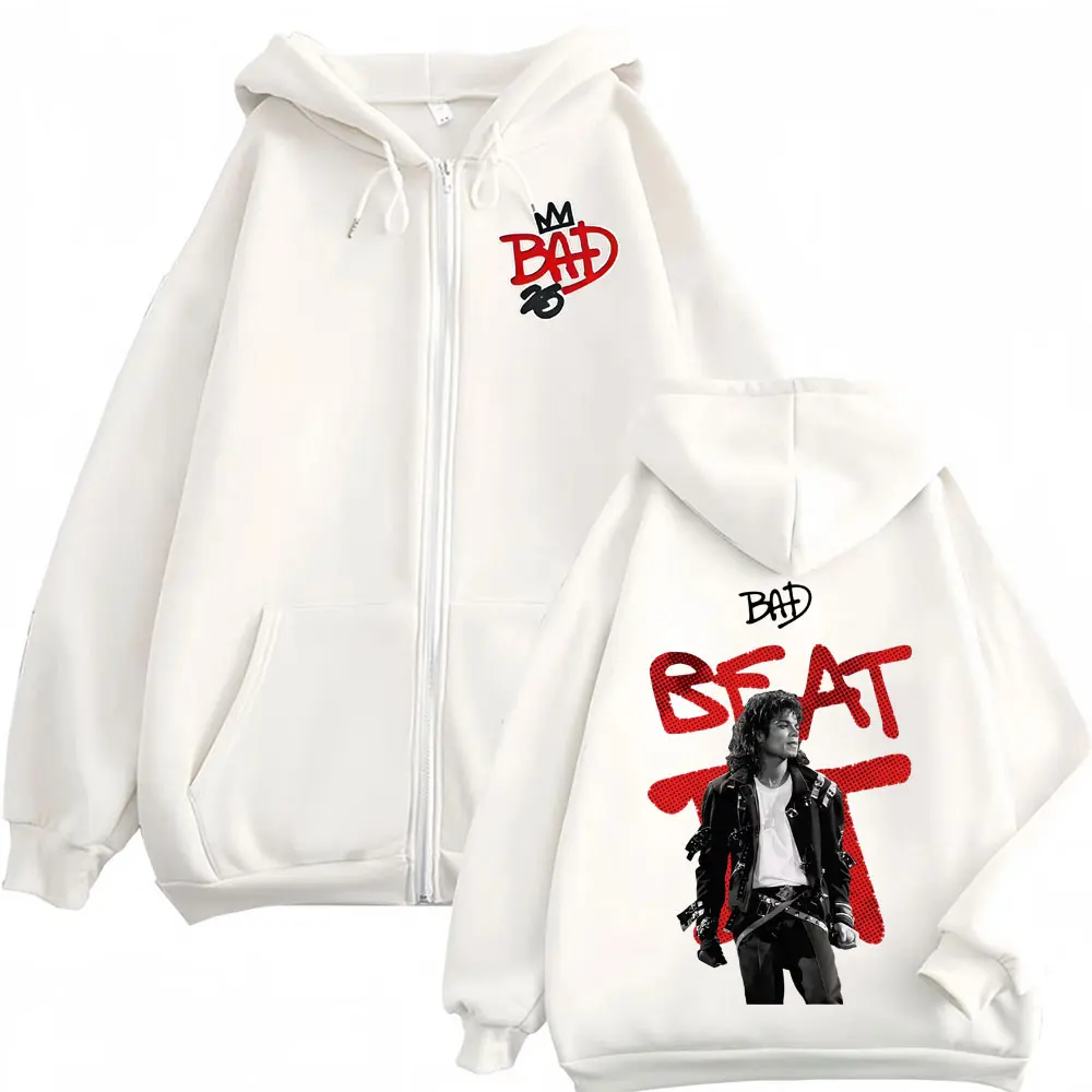 The King of Pop Michael Jackson Bad Era Zipper Hoodies Men Women Fashion Gothic Jacket Sweatshirt Coat Long Sleeve Zip Up Hooded