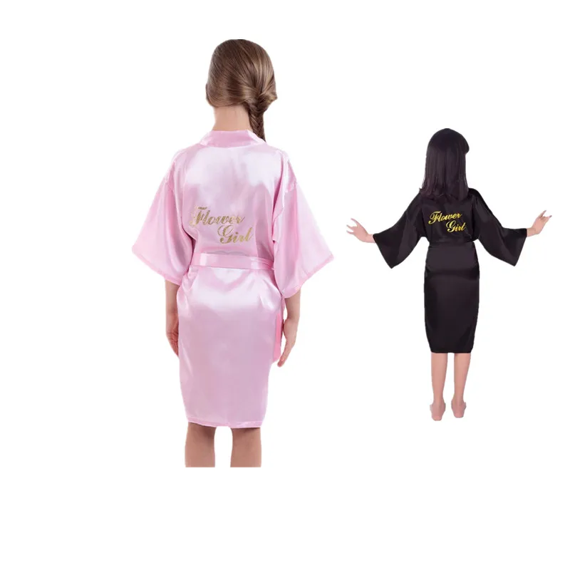 Retail Flower Girl Bridesmaid Black Pure-colored Robe with Gold Glitter for Bridal Party Wedding Getting Ready L342