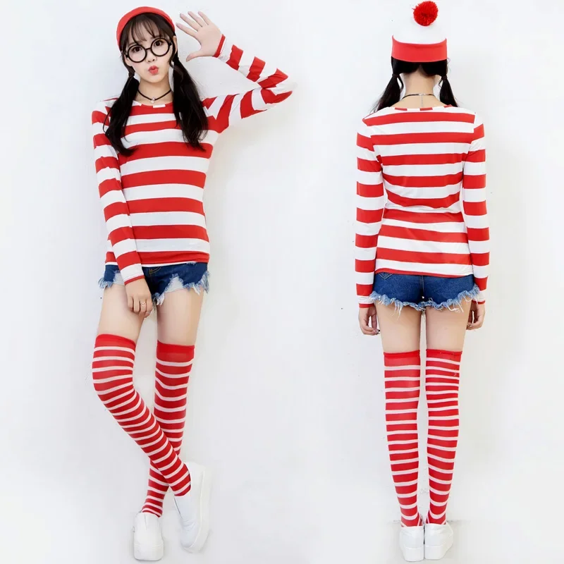 Anime Wally Outfit Ladies World Book Day Week Wenda Waldo Character Fancy Dress Shirt Hat Occhiali Calze Costume