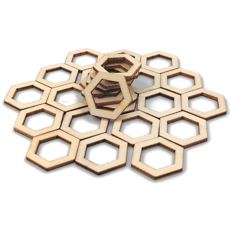 100PCS 10MM Wooden Pieces Hexagon Square Heart Wood Shape Unfinished Cutout  Shapes DIY Craft Project Ornaments Decorations