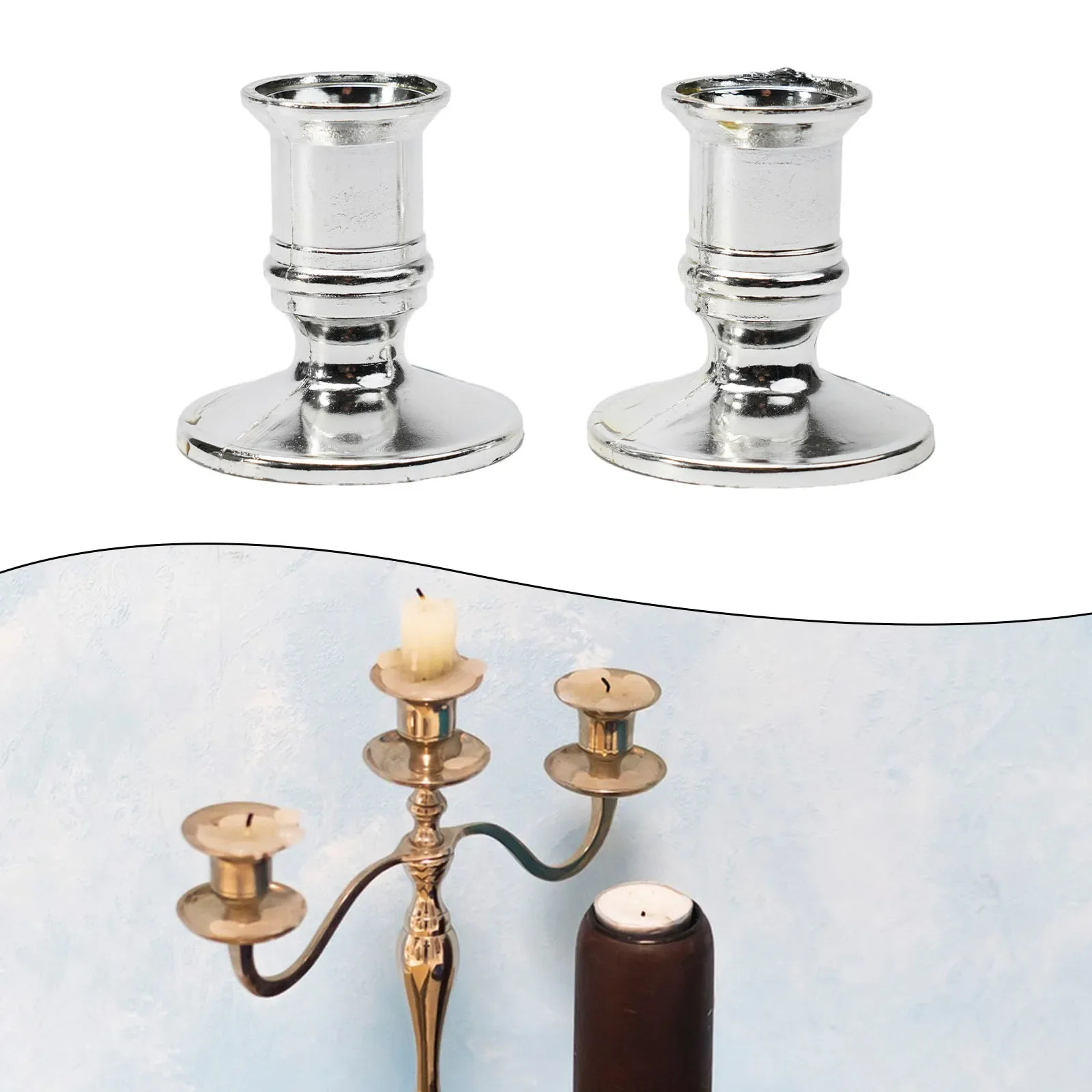 Candle Holders 2pcs Taper Candle Holders Candlestick Silver Gold Rod Wax Base for Wedding Party Festival Candlestick Home Decor Candle Holders
