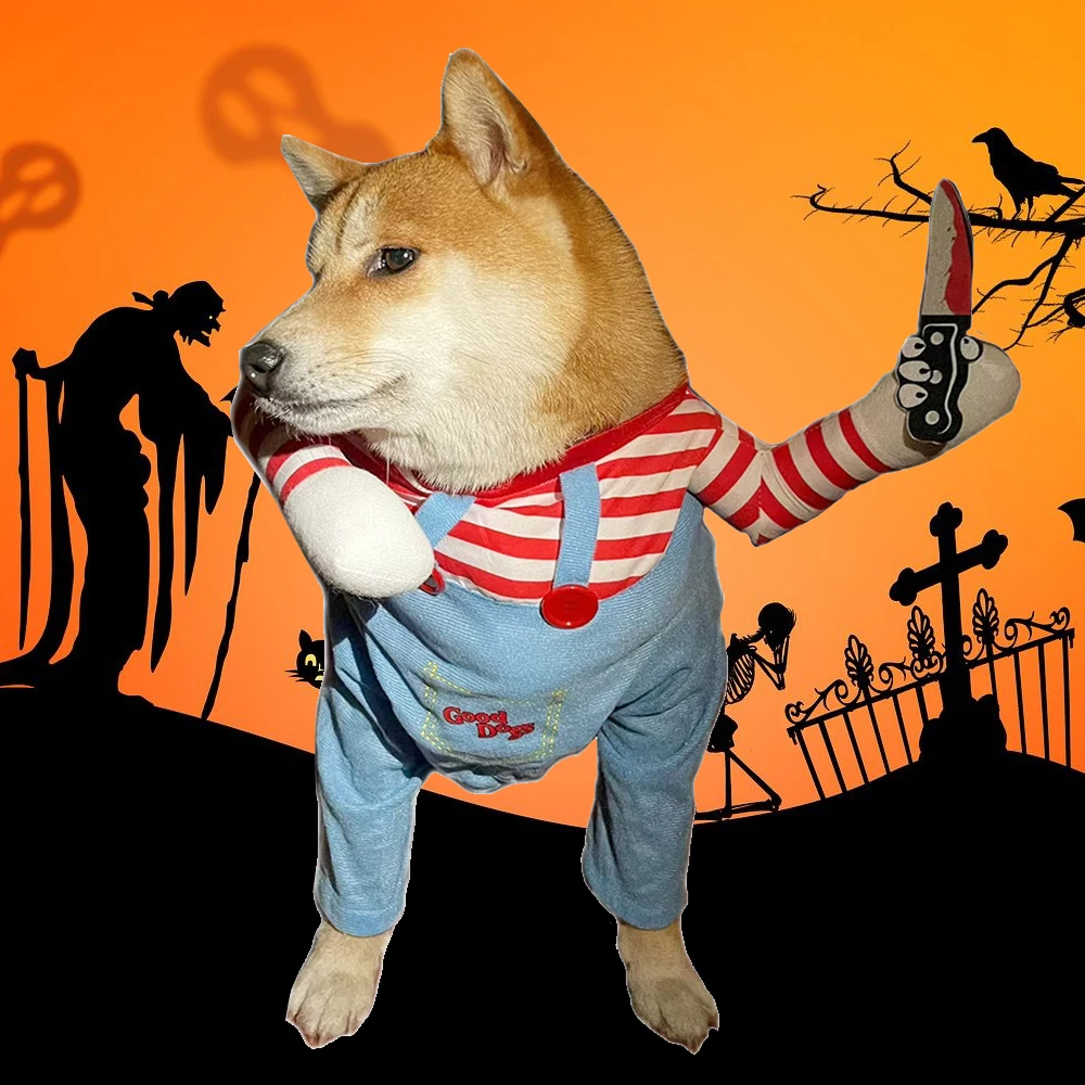 elemhome Kostuums voor honden Dodelijke Pop Hondenkleding, Huisdieren Kostuum Halloween Cosplay voor Honden, Grappige Hond Party Kleding Hoed Kerst Kostuum Hond Party Kleding S