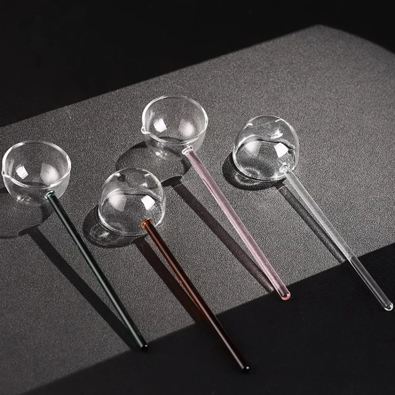 Creative Long Handled Glass Spoons Heat-resistant Bar Stirring Spoon Transparent Honey Dessert Spoons Bar Kitchen Accessories