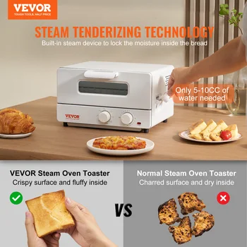 VEVOR 5-IN-1 Steam Oven Toaster 12L Convection Oven 1300W Steam Toaster Oven Countertop Combo with Grill Pizza Pan Gloves White 2