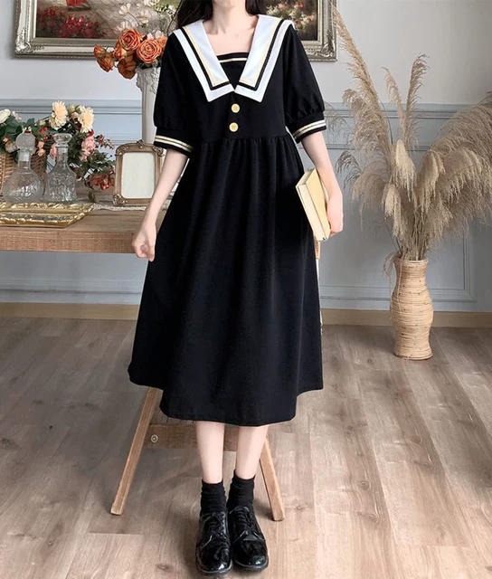 ワンピース ETMON Detachable Sailor Collar Dress, Black See0666a80faf4f6eb64df3bdbdb05