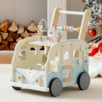 Robotime Robud Wooden Baby Walker Baby Push Along Activity Walkers with Wheels Multifunctional Baby Walker Gift for Boy Grils 2