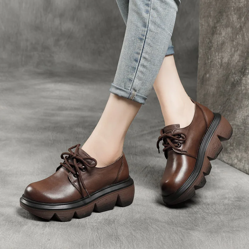 

Summer New Handmade Casual Quality First Layer Cowhide Platform Wave Bottom Four Seasons