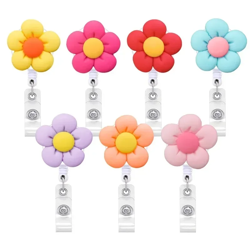 

Doctors Nurses Work Cards Holder Easy To Pull Buckle Clips Flower Retractable Chest Badge Reels Keychain Office Supplies Gifts