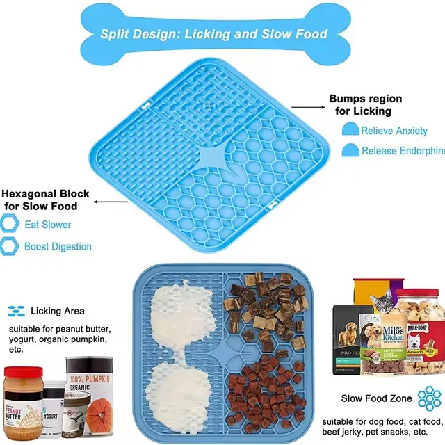 Poursweet Dog Lick Mat with Suction Cups Slow Feeders Licking Pet Anxiety Relief Cat Training for Food Yogurt Peanut Butter 5
