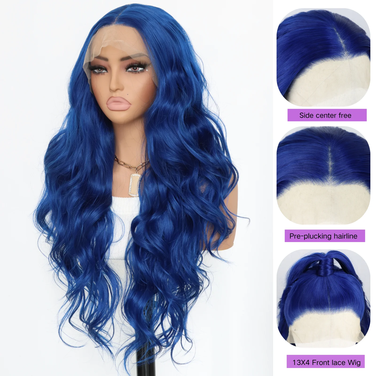 Dark Blue Wig Blue Lace Front Wig Pre Plucked Long Body Wave 13x4 Lace Wig Navy Blue Colored Synthetic Lace Front Wig 26 Inch