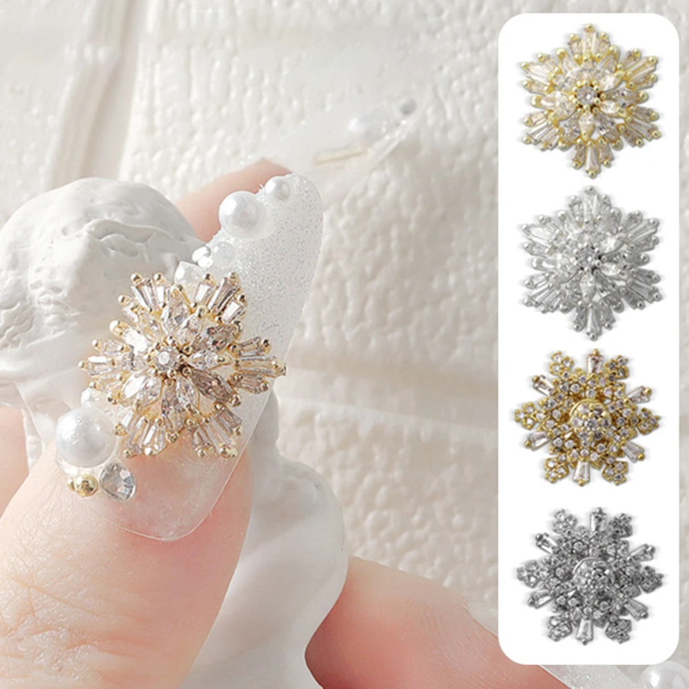 3D 1pc Spinning Nail Charms Gold Silver Snowflakes Nail Art Rotating Charm Crystal Rhinestones for Nail Art Designs Rotat Beads – Detail 5
