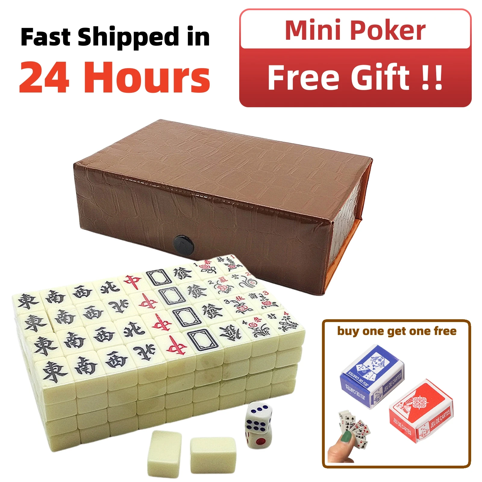 Mini juegos de Mahjong, juegos tradicionales chinos con 144 azulejos y 2  dados, juego de mesa de ocio para viajes, familiares y amigos