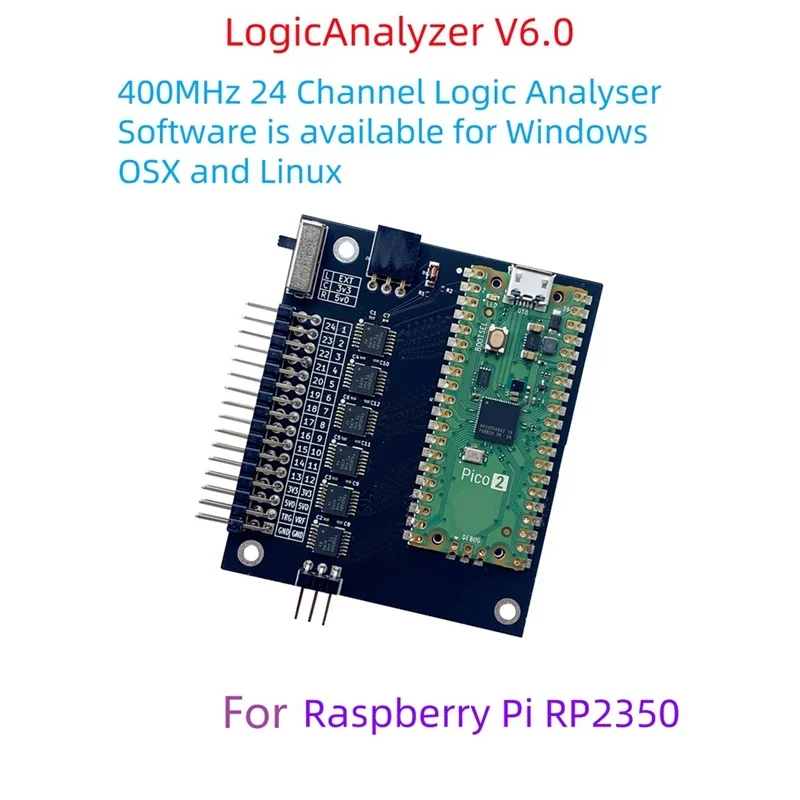 로직 분석기 V6.0 RP2350 Pico 2 - Windows, OSX 및 Linux용 소프트웨어가 포함된 400MHz 24채널 분석기