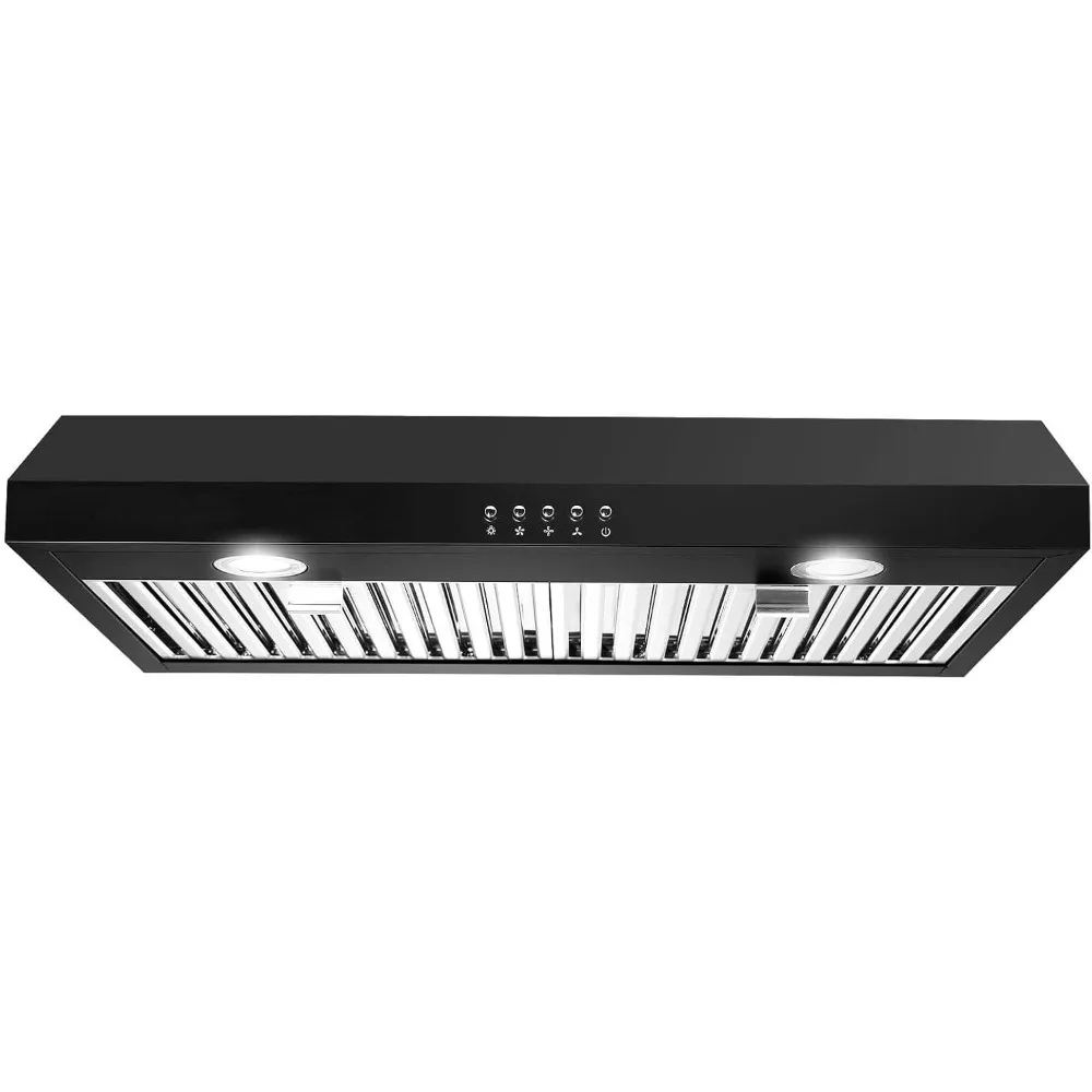 Range Hood 30 inch Under Cabinet,Black Stainless Steel Range Hood with 500 CFM,Ductless Black