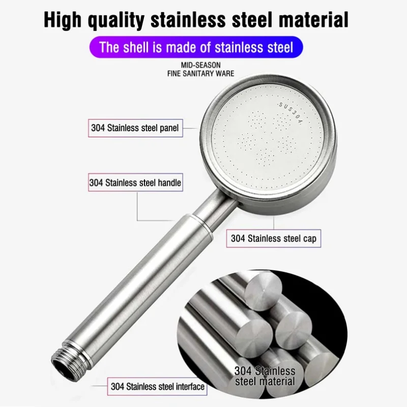 SUS 304 Stainless Steel Bathroom Handheld Shower Head High Pressure Water Saving Sprayer Nozzle Supercharged Rainfall Showerhead 2