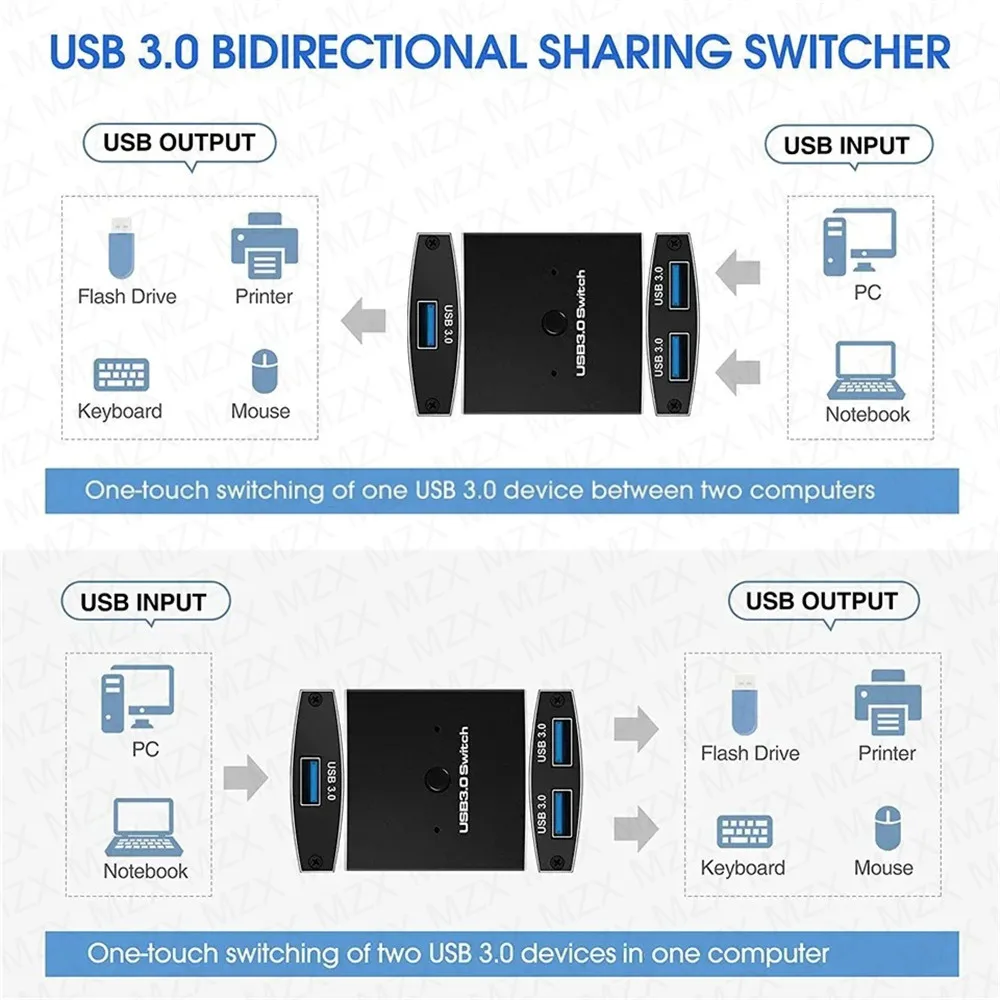 MZX Two-Way USB 3.0 Switch KM Switcher Selector 2 in 1 Out KVM A  Hub Hosts Computer Laptop PC Accessories Share Printer Sharing 2