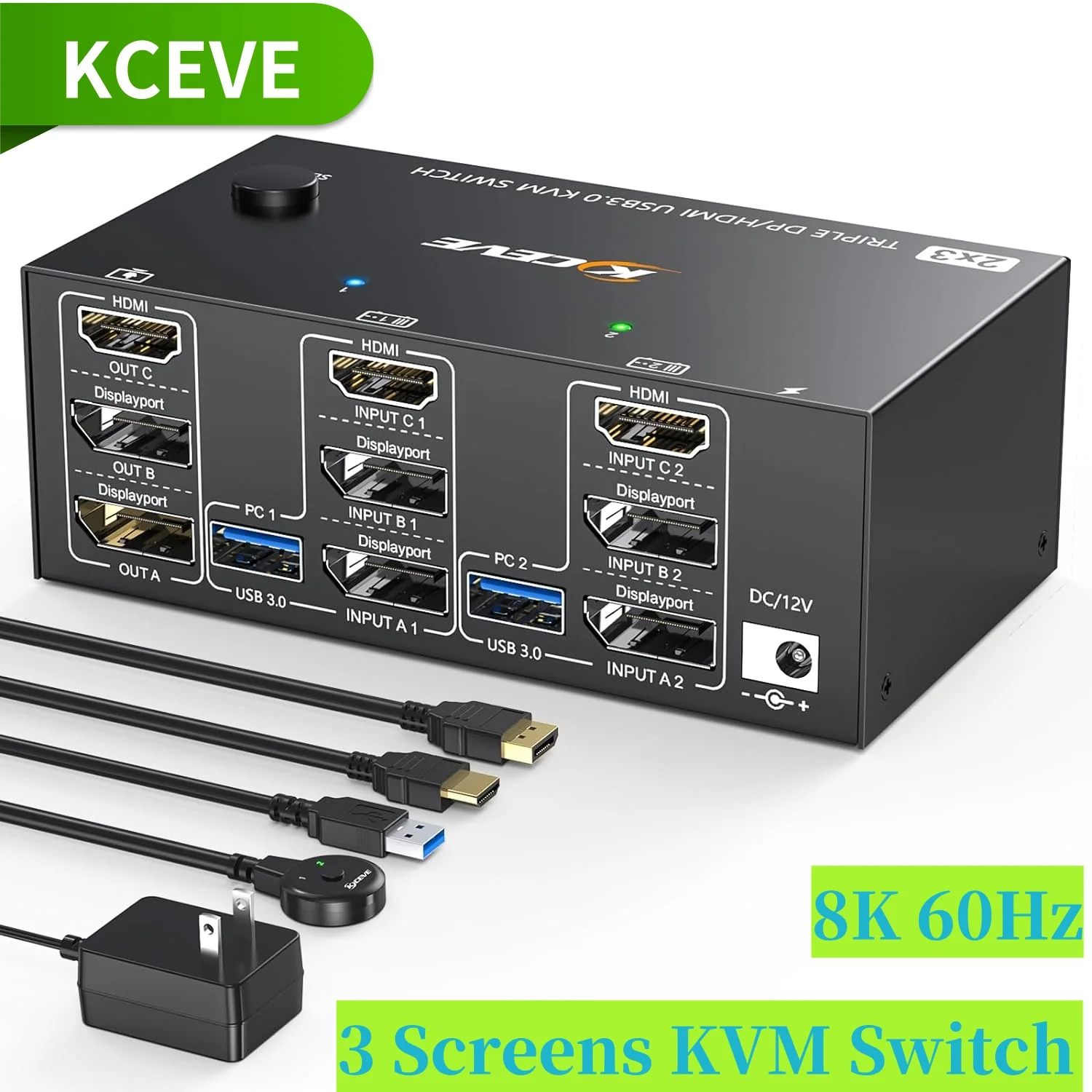 

KCEVE 3 Screens KVM Switch Docking Station DP 1.4 HDMI 2.1 8K 60Hz USB Hub Splitter Computer Laptop PC Accessories Switcher