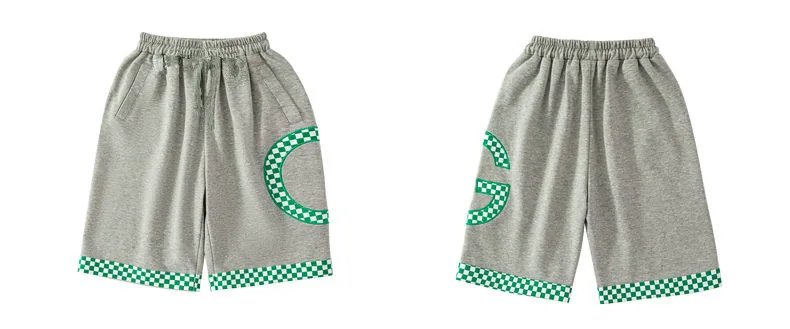 Boys cotton cartoon alphabet T-shirt with plaid shorts 2-piece outfit shorts